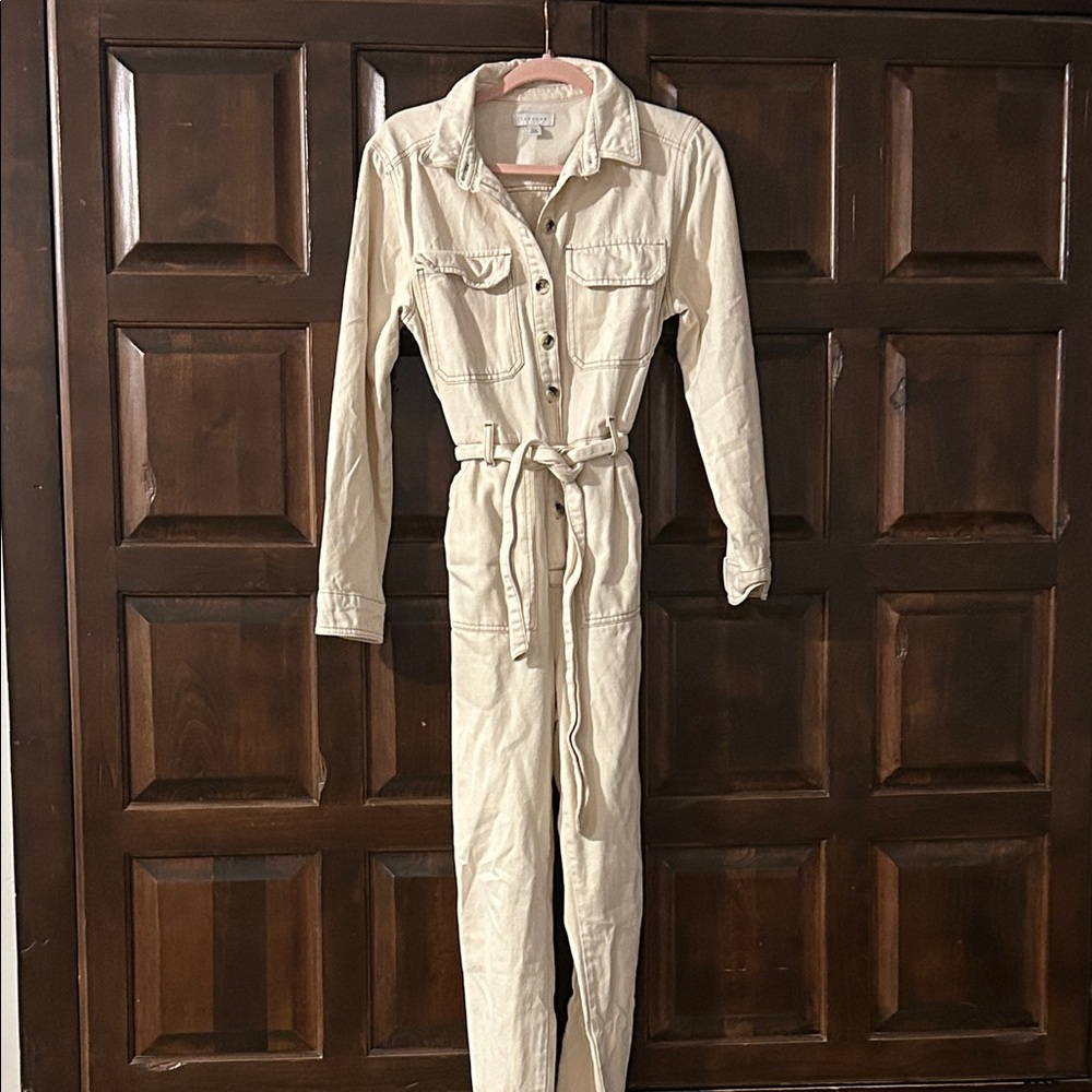 Topshop Cream denim jumpsuit